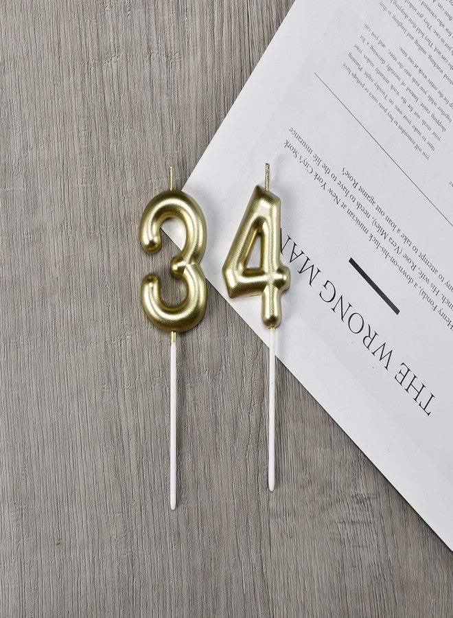 Qj-solar 2.35 Inch Gold 34 & 43 Birthday Candles, Number 34th & 43rd Cake Topper for Men Women Birthday Party Decorations Theme Party - Image 3